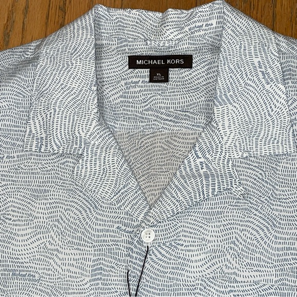 Michael Kors Men's Printed Stretch Cotton Button Down Shirt White Blue XL NEW - Picture 4 of 7